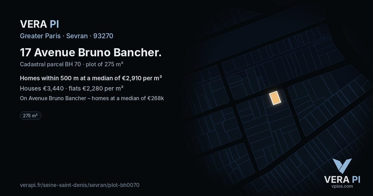 17 Avenue Bruno Bancher, Sevran at night – the plot lit, the parcels around coloured by the prices near them