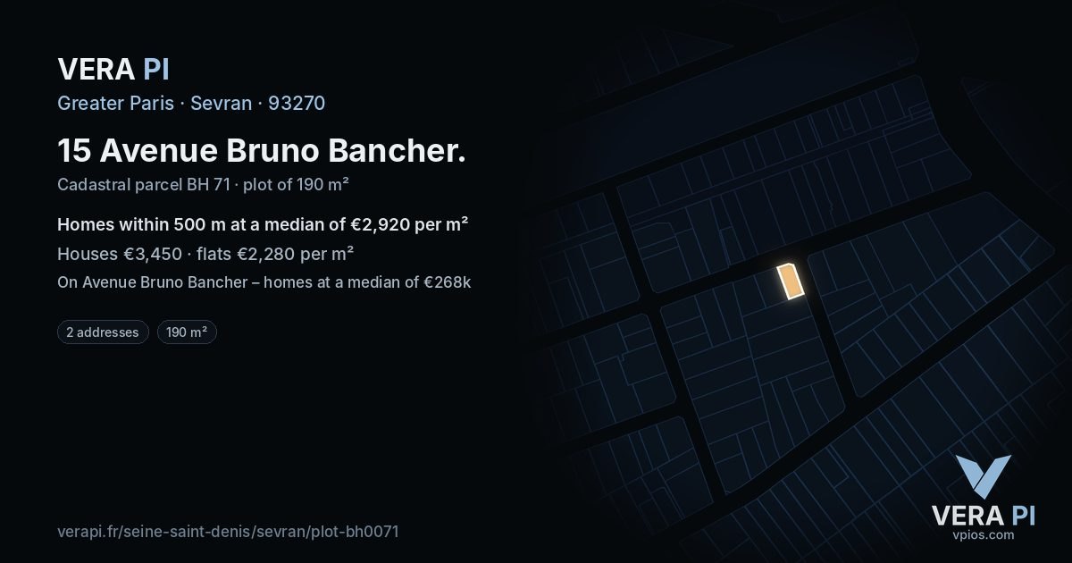 15 Avenue Bruno Bancher, Sevran at night – the plot lit, the parcels around coloured by the prices near them