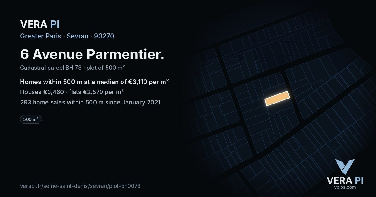 6 Avenue Parmentier, Sevran at night – the plot lit, the parcels around coloured by the prices near them