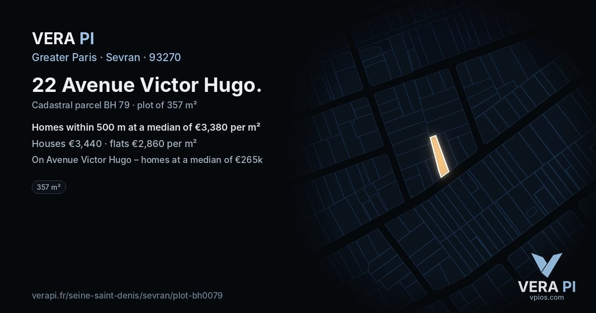 22 Avenue Victor Hugo, Sevran at night – the plot lit, the parcels around coloured by the prices near them