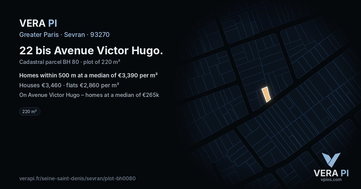 22 bis Avenue Victor Hugo, Sevran at night – the plot lit, the parcels around coloured by the prices near them