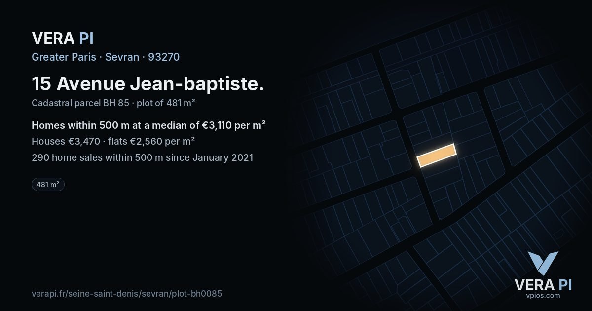 15 Avenue Jean-baptiste, Sevran at night – the plot lit, the parcels around coloured by the prices near them