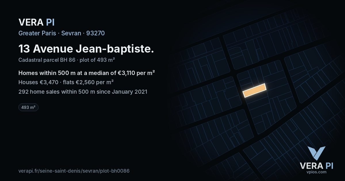 13 Avenue Jean-baptiste, Sevran at night – the plot lit, the parcels around coloured by the prices near them