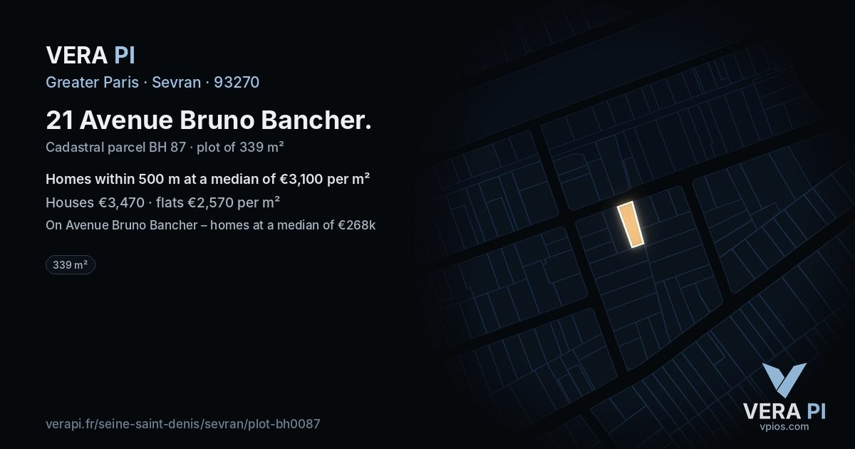 21 Avenue Bruno Bancher, Sevran at night – the plot lit, the parcels around coloured by the prices near them