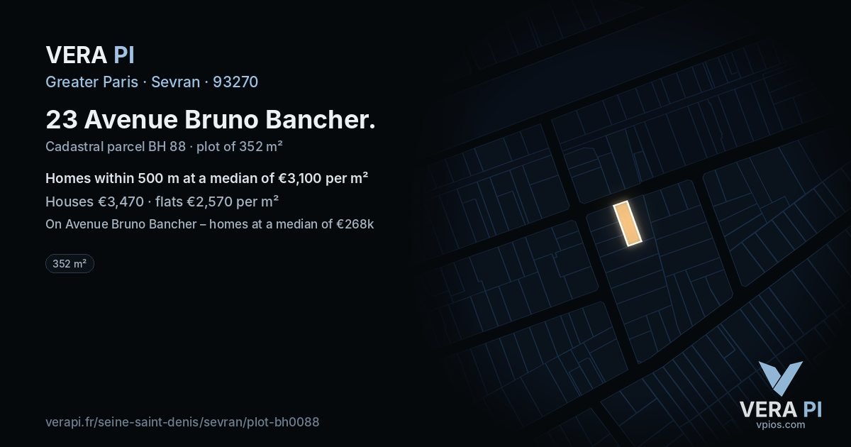 23 Avenue Bruno Bancher, Sevran at night – the plot lit, the parcels around coloured by the prices near them