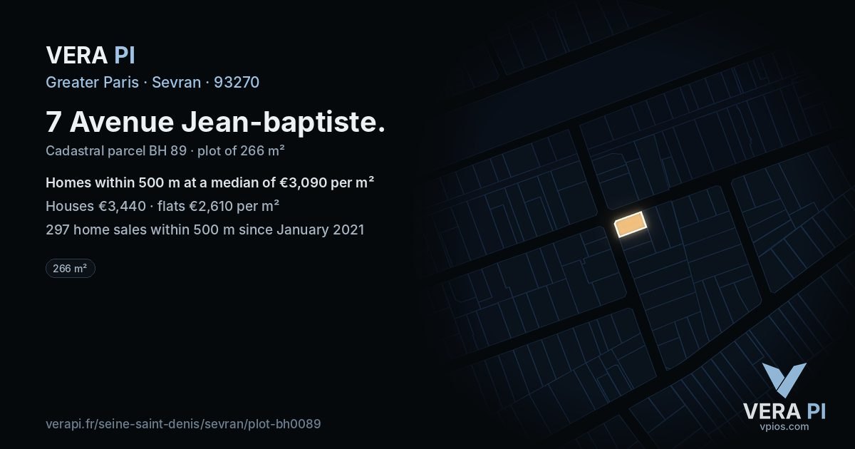 7 Avenue Jean-baptiste, Sevran at night – the plot lit, the parcels around coloured by the prices near them