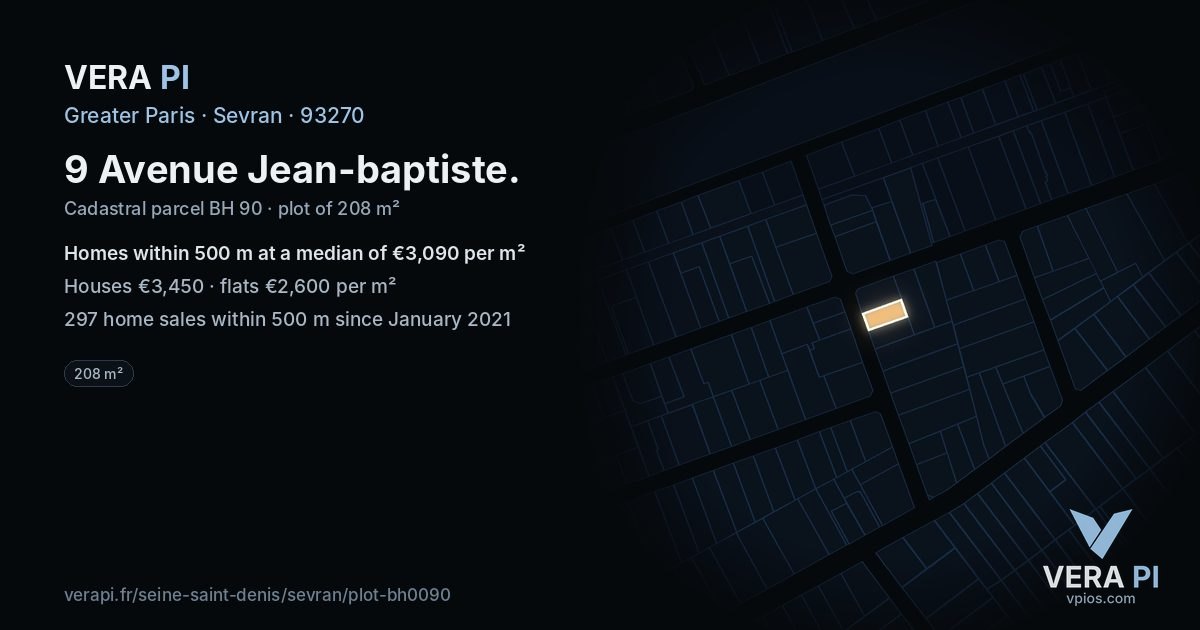 9 Avenue Jean-baptiste, Sevran at night – the plot lit, the parcels around coloured by the prices near them