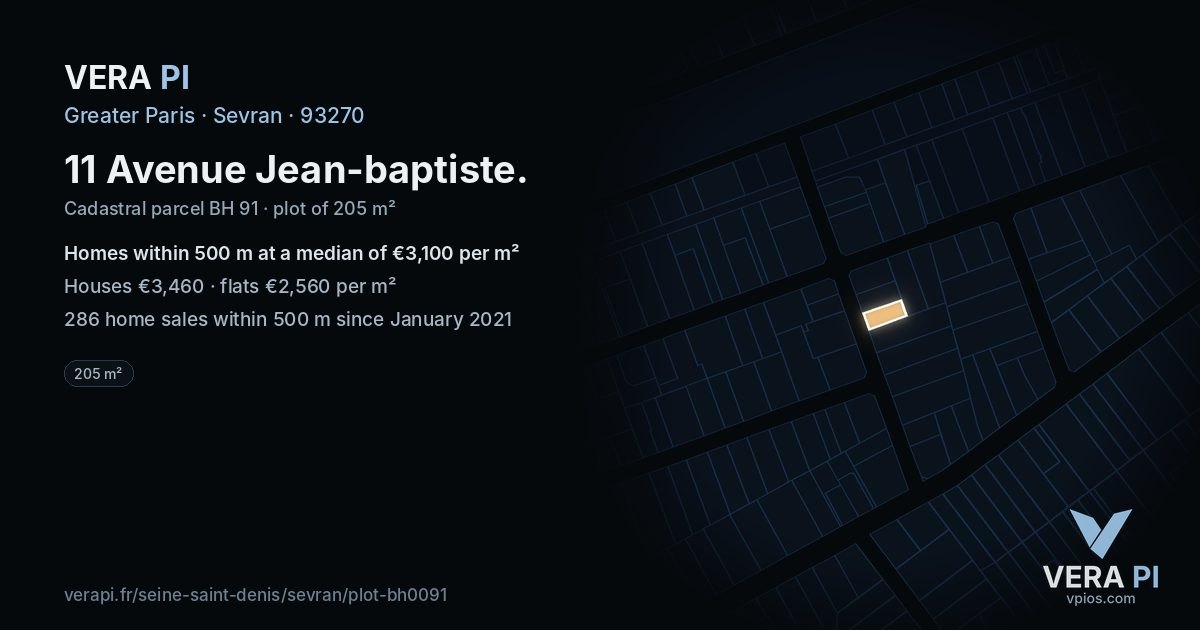 11 Avenue Jean-baptiste, Sevran at night – the plot lit, the parcels around coloured by the prices near them
