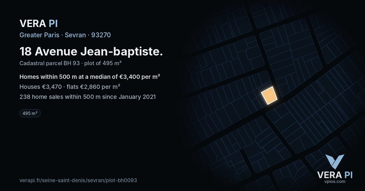 18 Avenue Jean-baptiste, Sevran at night – the plot lit, the parcels around coloured by the prices near them