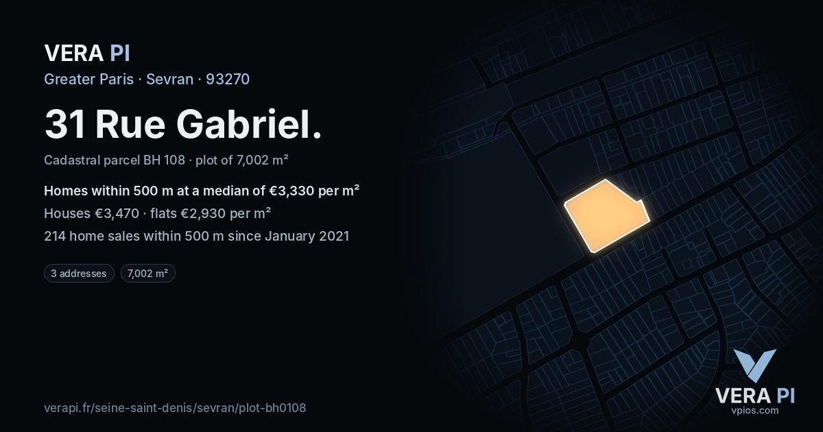 31 Rue Gabriel, Sevran at night – the plot lit, the parcels around coloured by the prices near them
