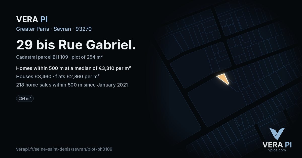 29 bis Rue Gabriel, Sevran at night – the plot lit, the parcels around coloured by the prices near them