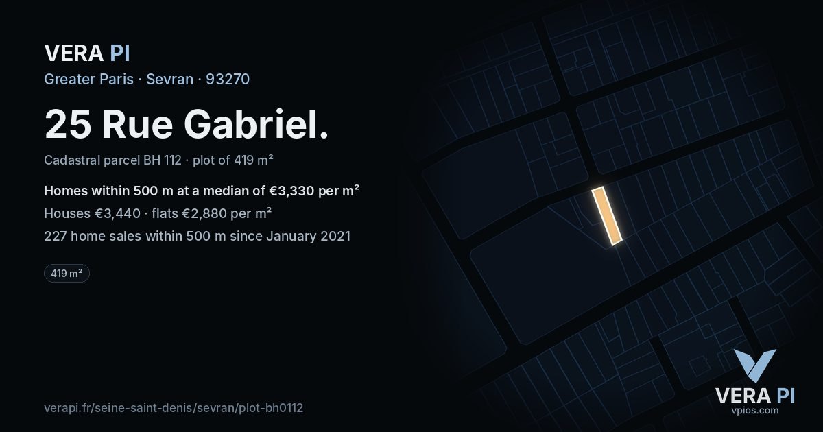 25 Rue Gabriel, Sevran at night – the plot lit, the parcels around coloured by the prices near them