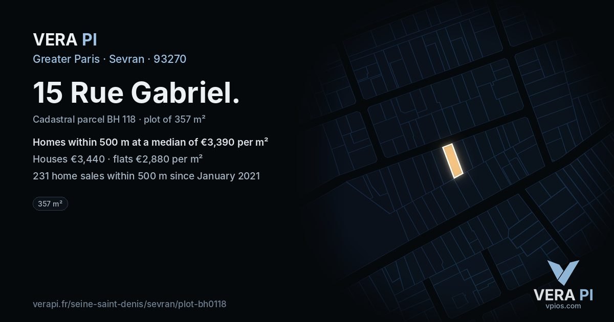15 Rue Gabriel, Sevran at night – the plot lit, the parcels around coloured by the prices near them