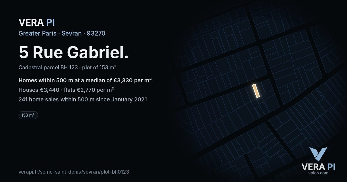5 Rue Gabriel, Sevran at night – the plot lit, the parcels around coloured by the prices near them