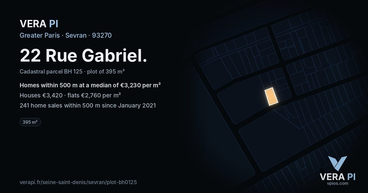 22 Rue Gabriel, Sevran at night – the plot lit, the parcels around coloured by the prices near them