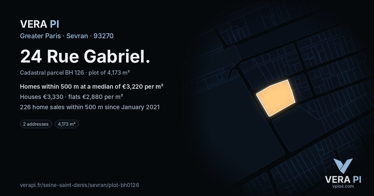 24 Rue Gabriel, Sevran at night – the plot lit, the parcels around coloured by the prices near them