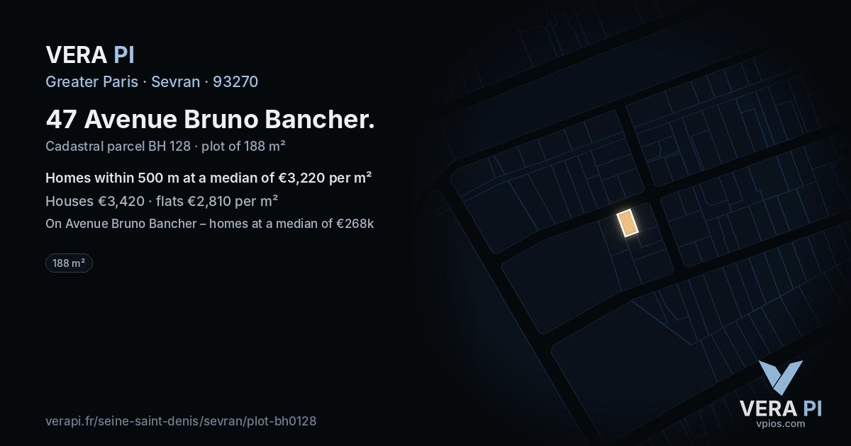 47 Avenue Bruno Bancher, Sevran at night – the plot lit, the parcels around coloured by the prices near them