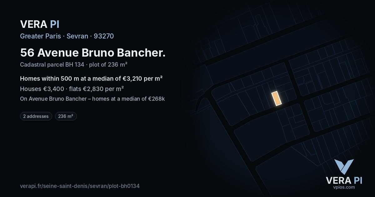 56 Avenue Bruno Bancher, Sevran at night – the plot lit, the parcels around coloured by the prices near them