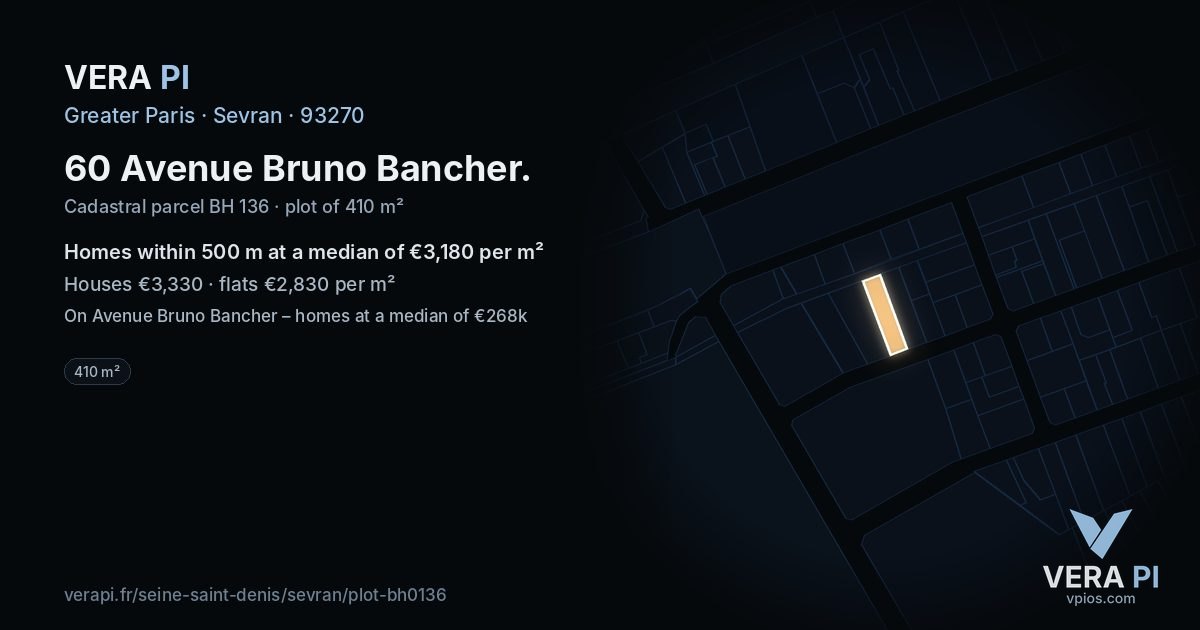 60 Avenue Bruno Bancher, Sevran at night – the plot lit, the parcels around coloured by the prices near them