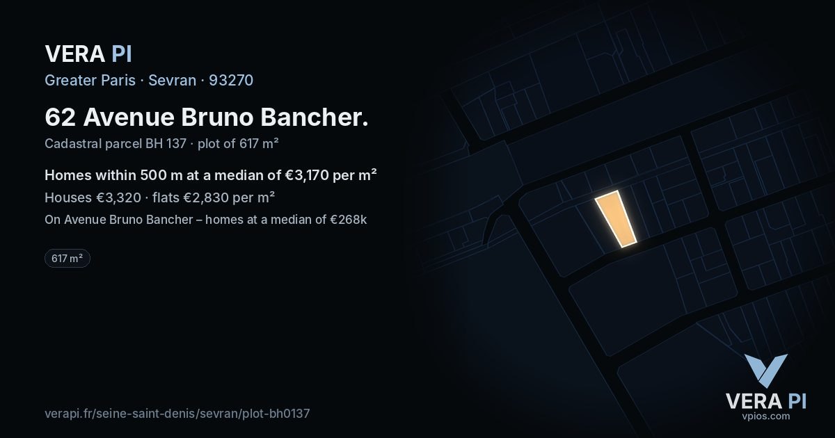62 Avenue Bruno Bancher, Sevran at night – the plot lit, the parcels around coloured by the prices near them