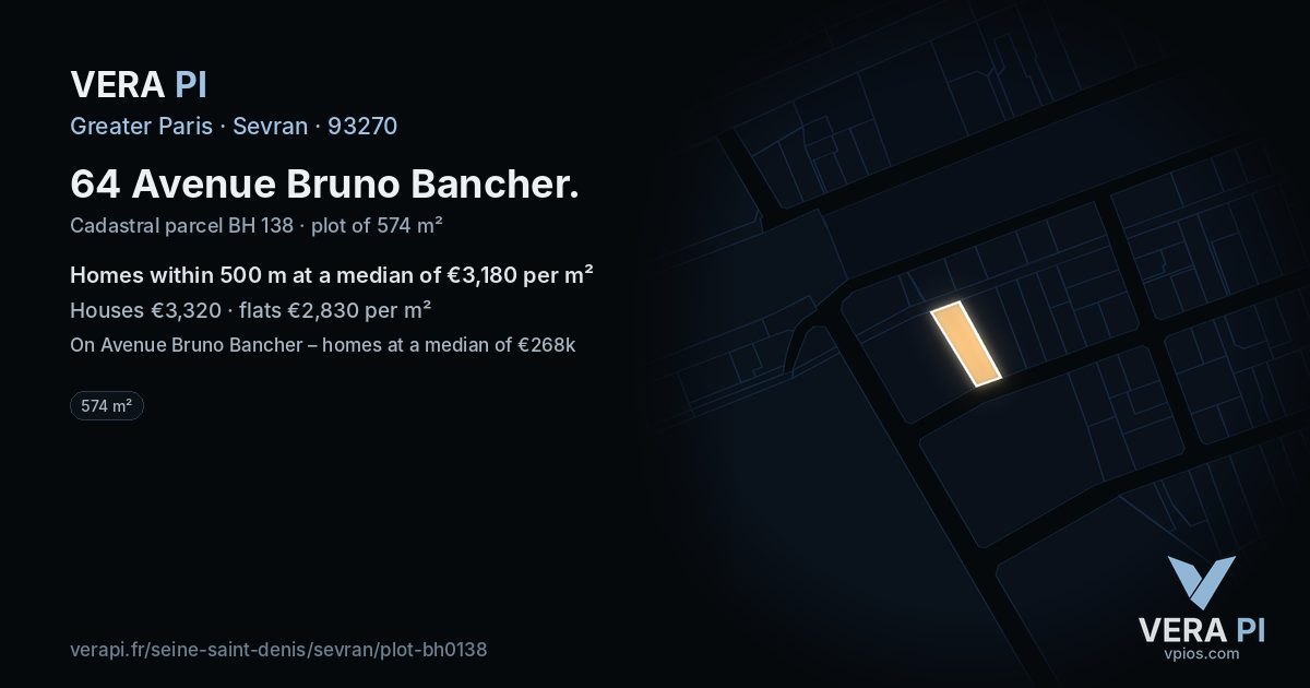 64 Avenue Bruno Bancher, Sevran at night – the plot lit, the parcels around coloured by the prices near them