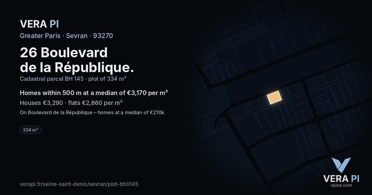 26 Boulevard de la République, Sevran at night – the plot lit, the parcels around coloured by the prices near them