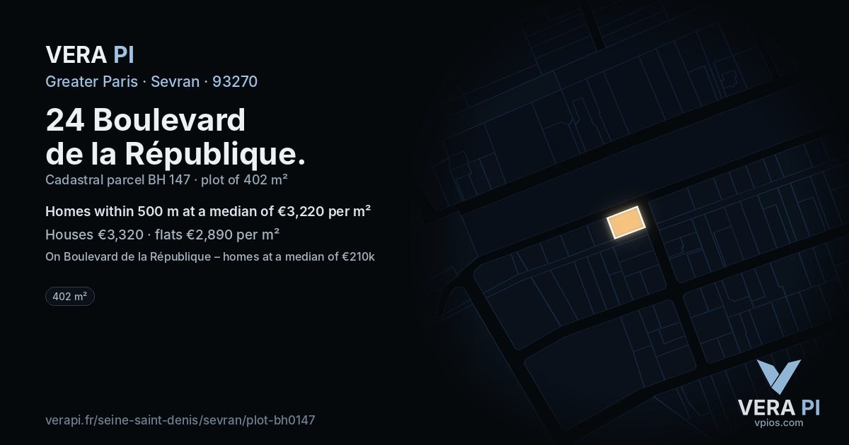 24 Boulevard de la République, Sevran at night – the plot lit, the parcels around coloured by the prices near them