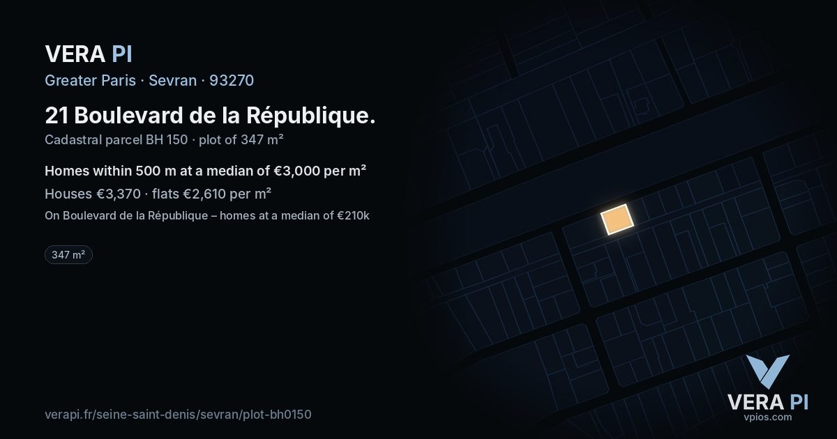 21 Boulevard de la République, Sevran at night – the plot lit, the parcels around coloured by the prices near them