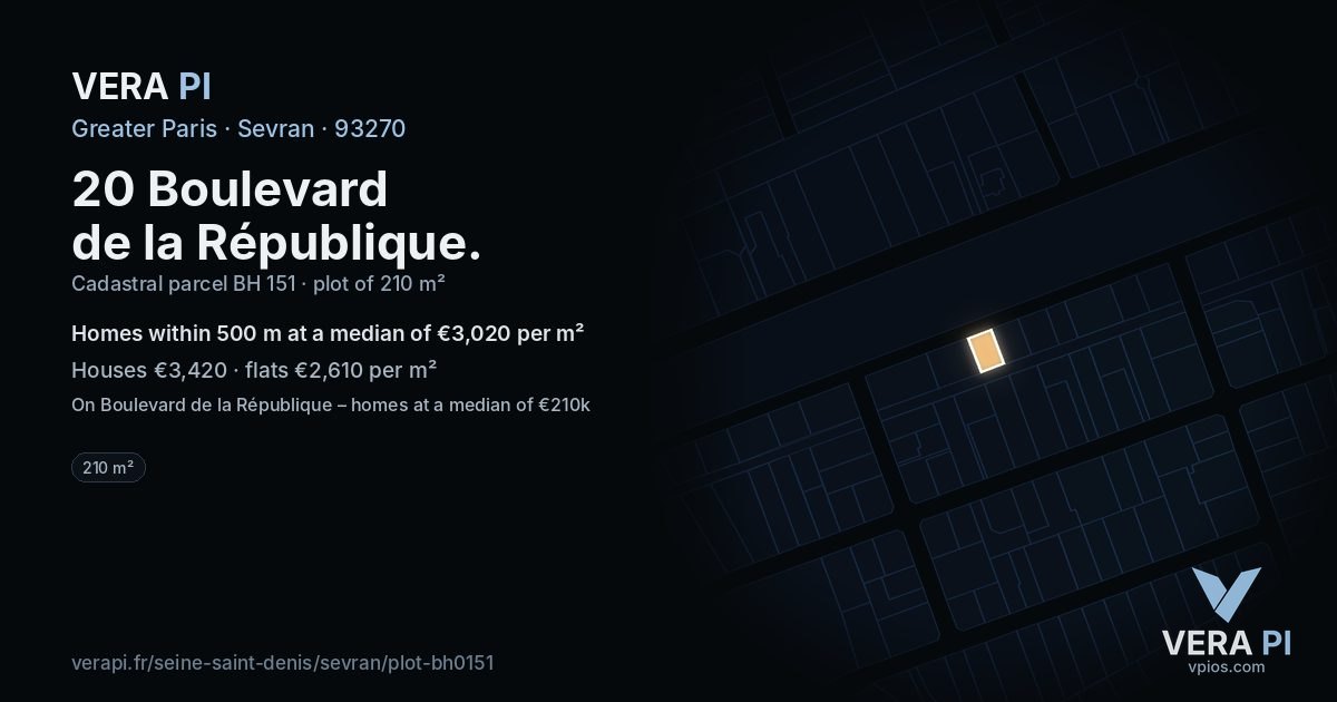 20 Boulevard de la République, Sevran at night – the plot lit, the parcels around coloured by the prices near them