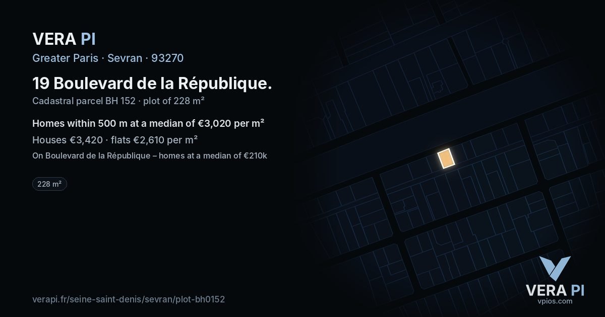 19 Boulevard de la République, Sevran at night – the plot lit, the parcels around coloured by the prices near them