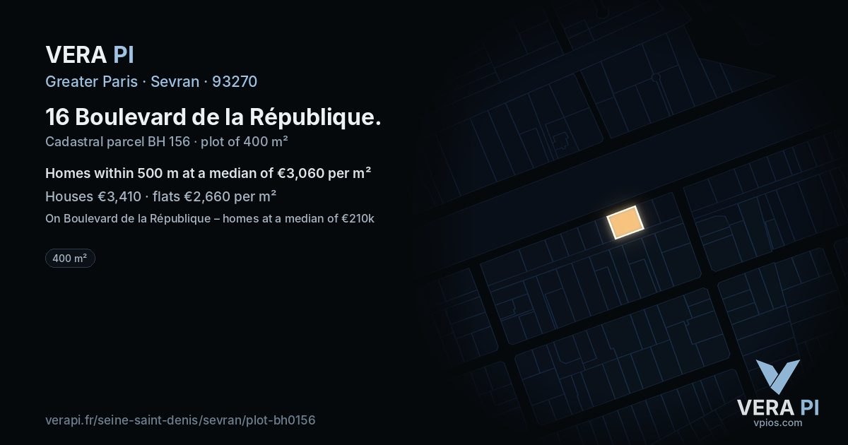 16 Boulevard de la République, Sevran at night – the plot lit, the parcels around coloured by the prices near them