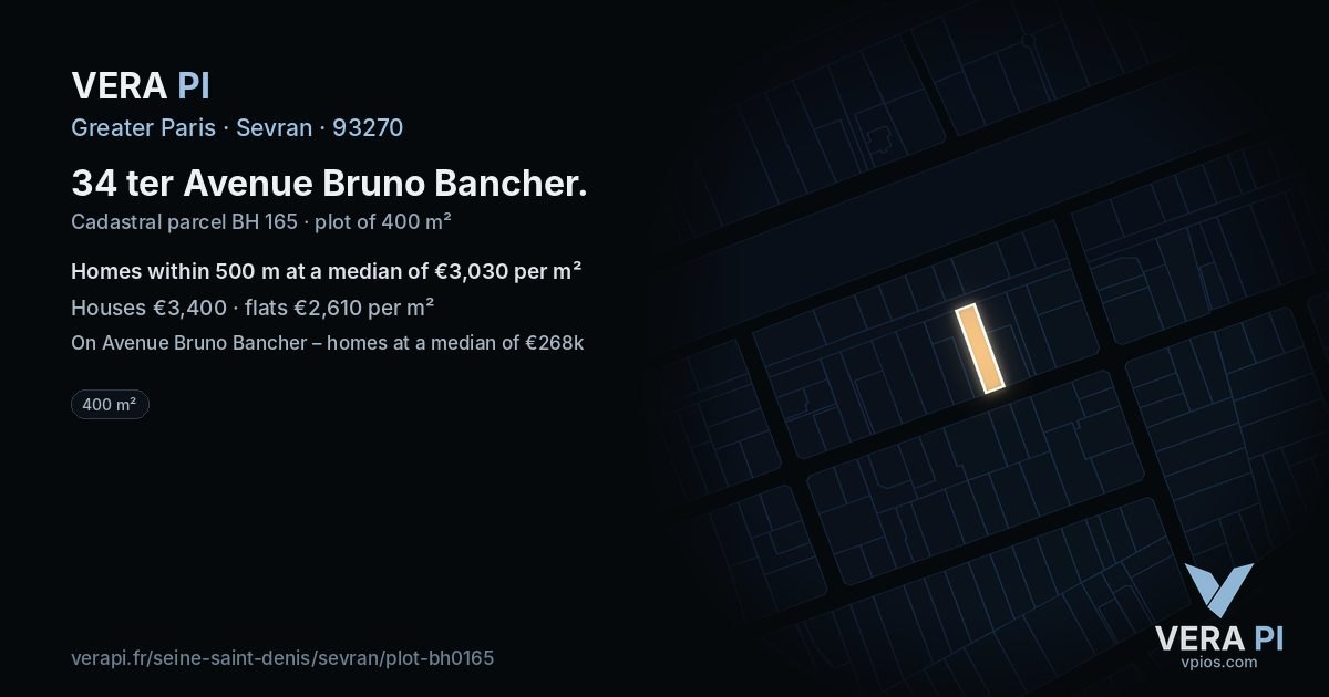 34 ter Avenue Bruno Bancher, Sevran at night – the plot lit, the parcels around coloured by the prices near them