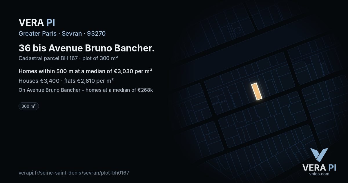 36 bis Avenue Bruno Bancher, Sevran at night – the plot lit, the parcels around coloured by the prices near them