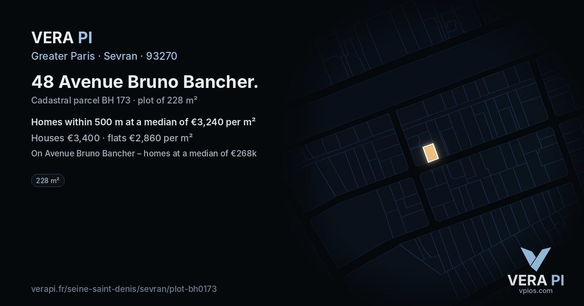 48 Avenue Bruno Bancher, Sevran at night – the plot lit, the parcels around coloured by the prices near them