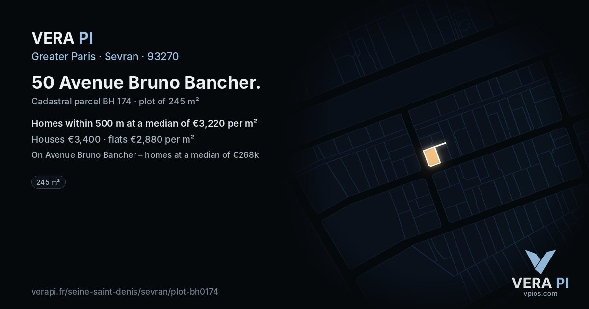 50 Avenue Bruno Bancher, Sevran at night – the plot lit, the parcels around coloured by the prices near them