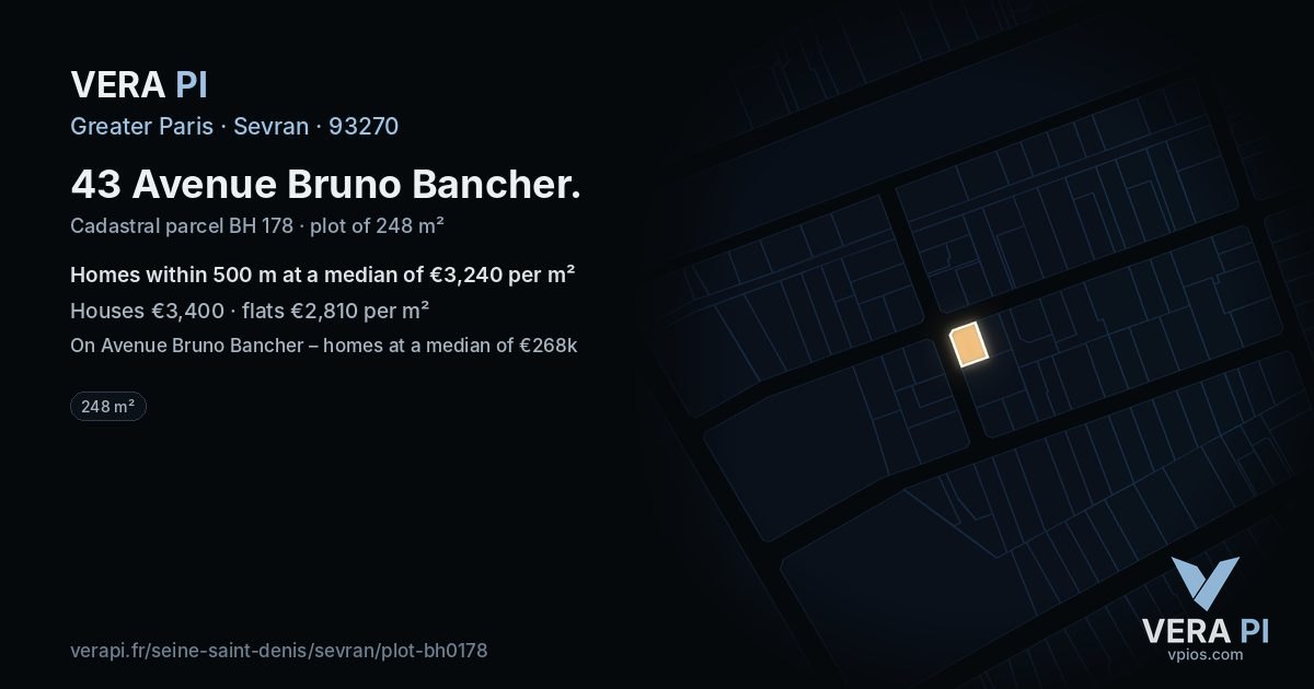 43 Avenue Bruno Bancher, Sevran at night – the plot lit, the parcels around coloured by the prices near them