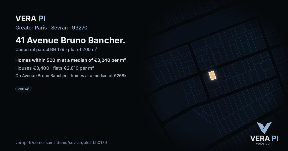 41 Avenue Bruno Bancher, Sevran at night – the plot lit, the parcels around coloured by the prices near them