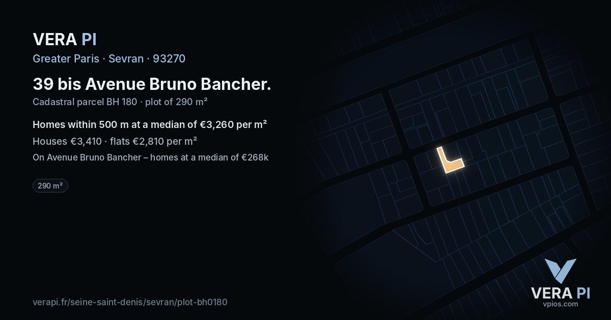 39 bis Avenue Bruno Bancher, Sevran at night – the plot lit, the parcels around coloured by the prices near them