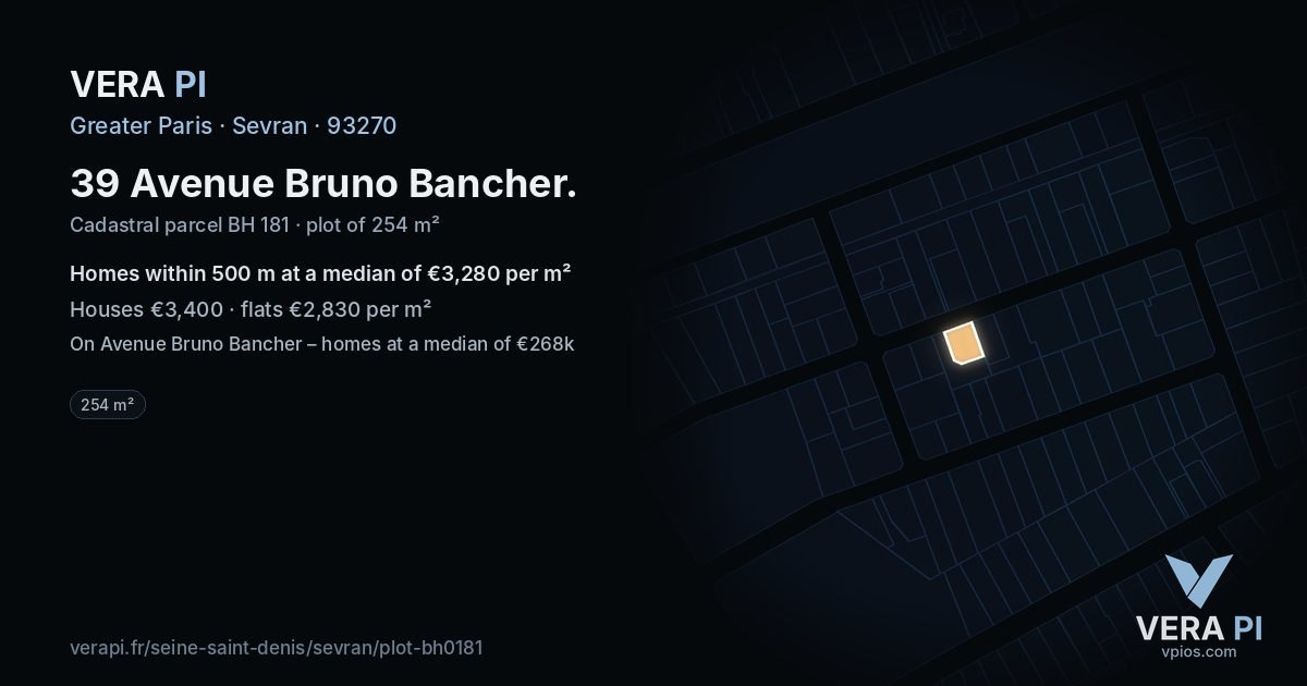 39 Avenue Bruno Bancher, Sevran at night – the plot lit, the parcels around coloured by the prices near them