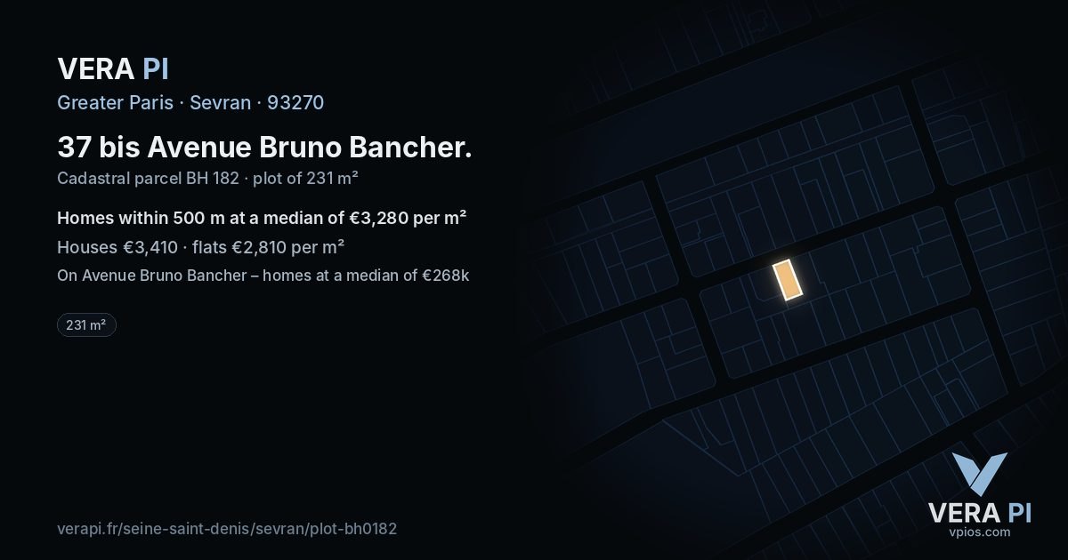 37 bis Avenue Bruno Bancher, Sevran at night – the plot lit, the parcels around coloured by the prices near them