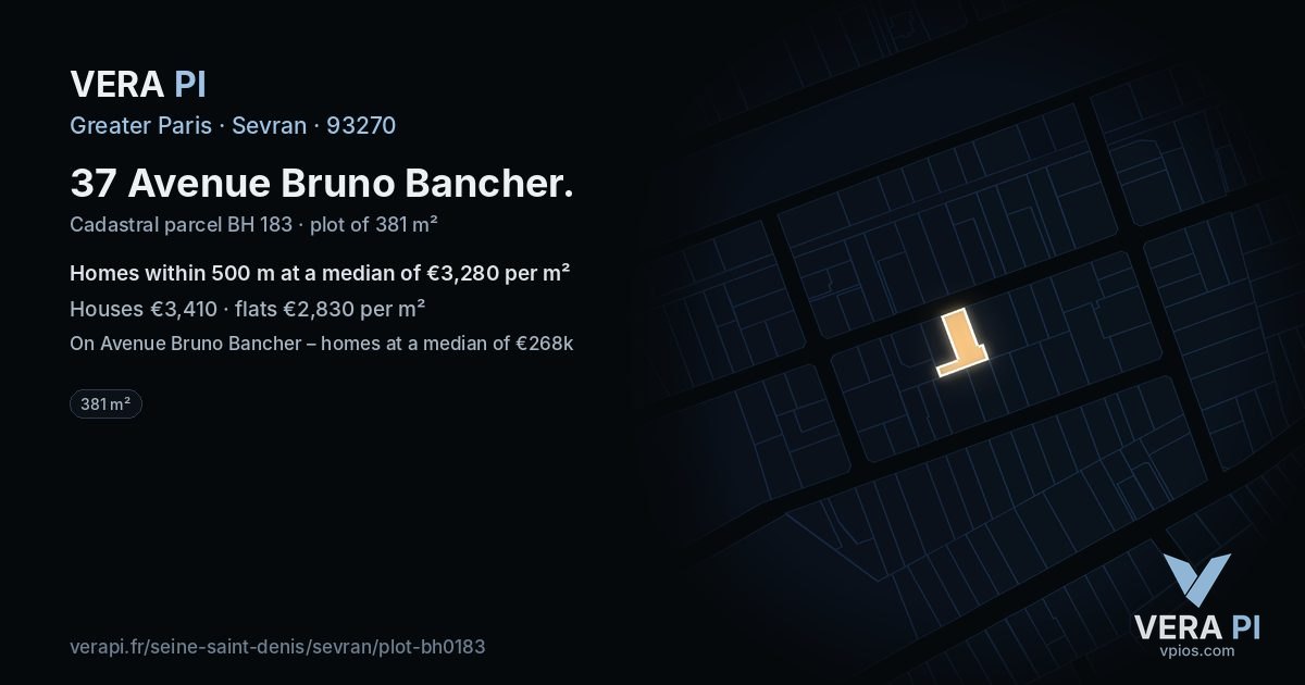 37 Avenue Bruno Bancher, Sevran at night – the plot lit, the parcels around coloured by the prices near them
