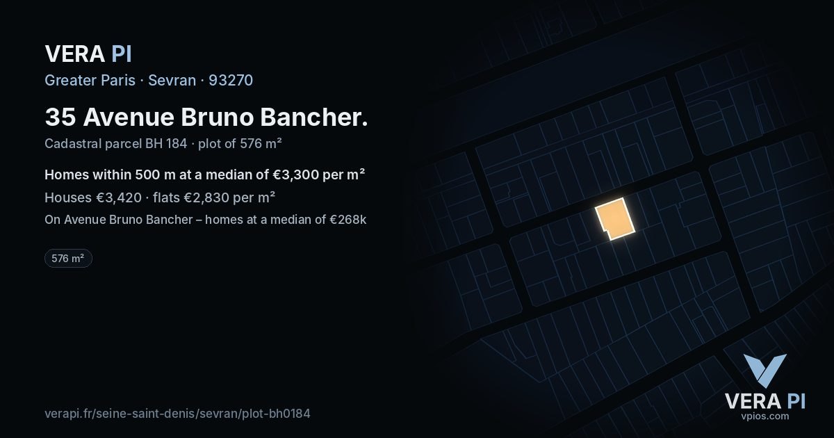 35 Avenue Bruno Bancher, Sevran at night – the plot lit, the parcels around coloured by the prices near them