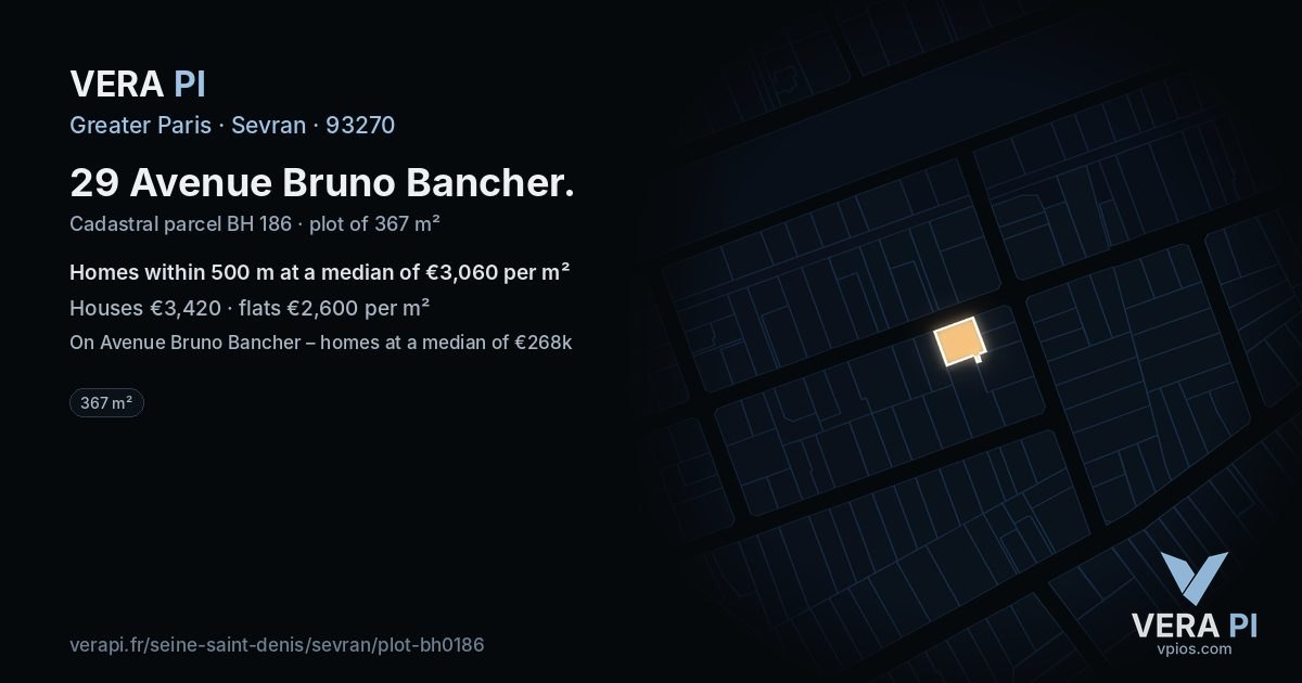 29 Avenue Bruno Bancher, Sevran at night – the plot lit, the parcels around coloured by the prices near them