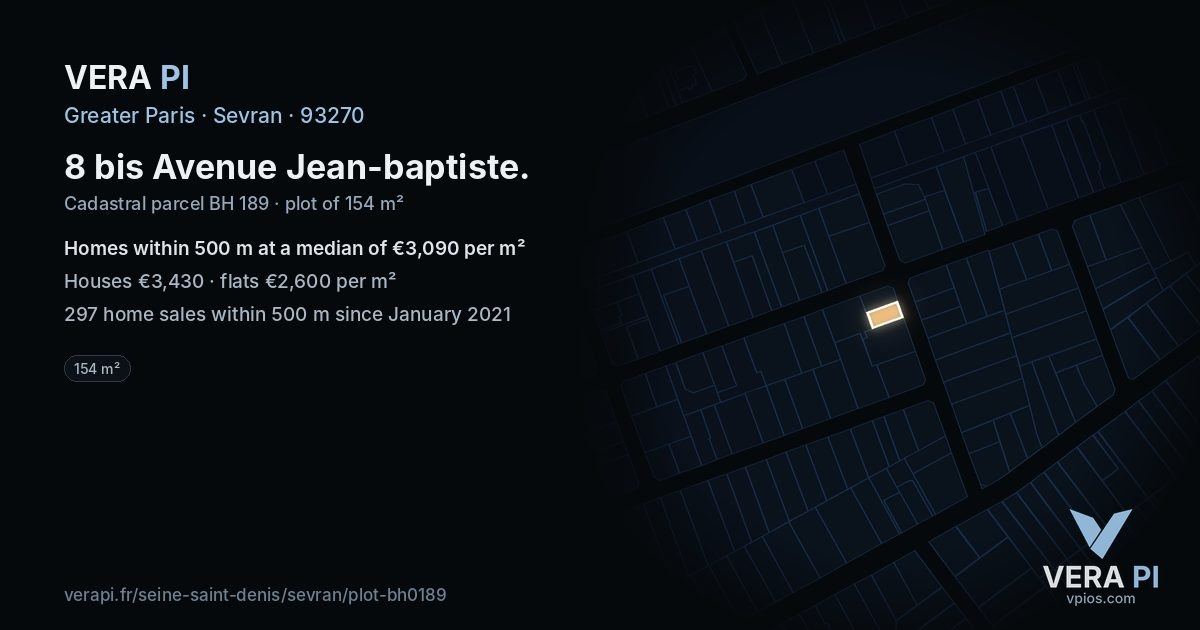 8 bis Avenue Jean-baptiste, Sevran at night – the plot lit, the parcels around coloured by the prices near them