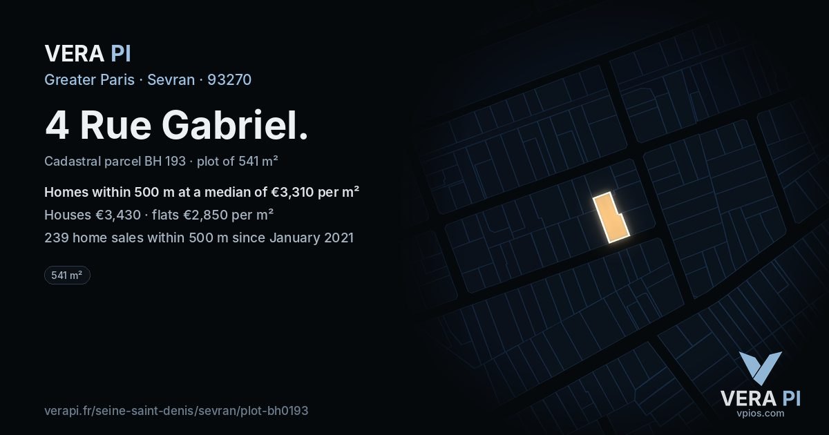 4 Rue Gabriel, Sevran at night – the plot lit, the parcels around coloured by the prices near them