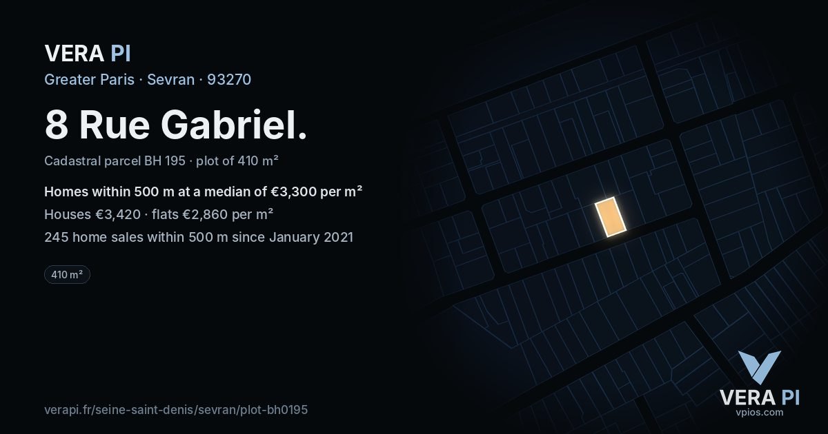 8 Rue Gabriel, Sevran at night – the plot lit, the parcels around coloured by the prices near them