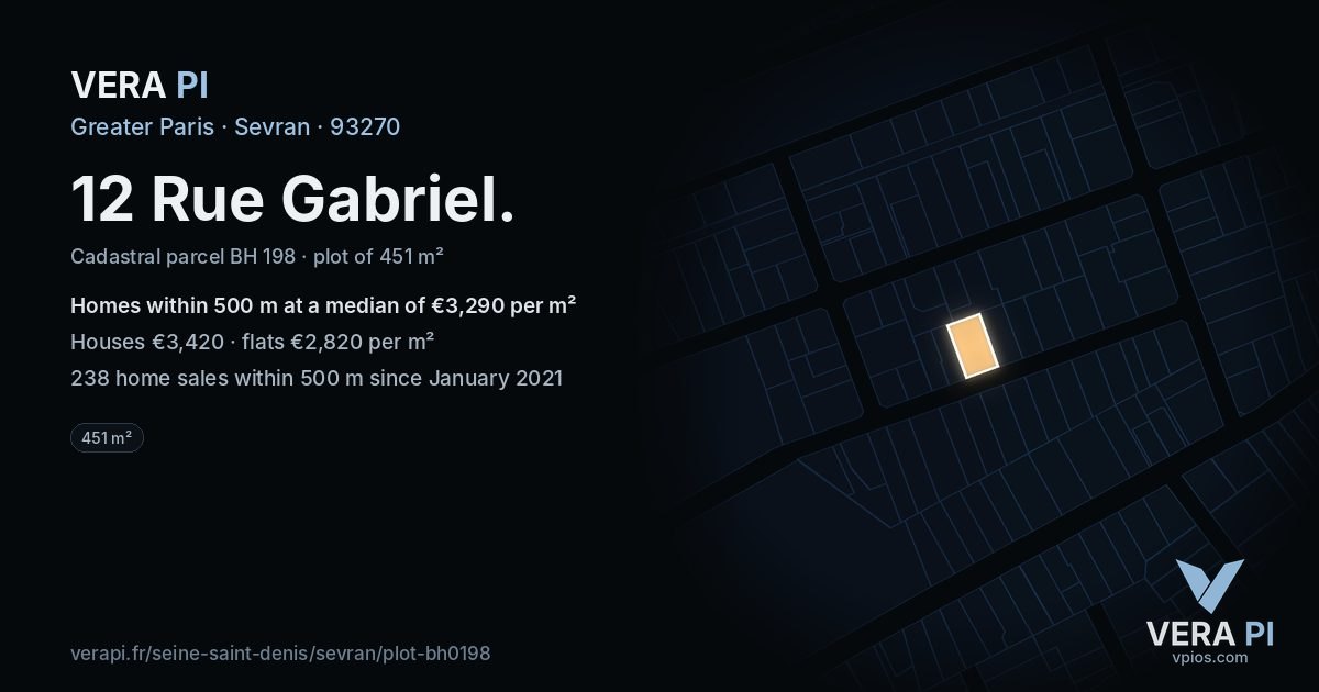 12 Rue Gabriel, Sevran at night – the plot lit, the parcels around coloured by the prices near them