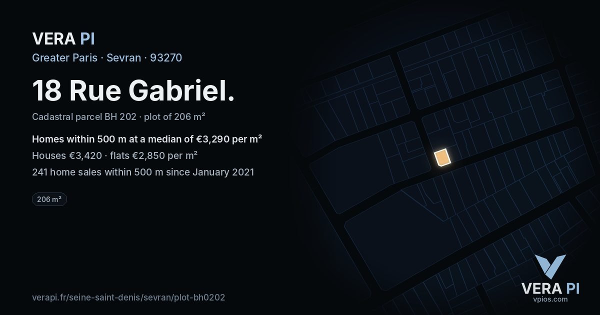 18 Rue Gabriel, Sevran at night – the plot lit, the parcels around coloured by the prices near them