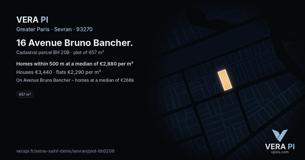 16 Avenue Bruno Bancher, Sevran at night – the plot lit, the parcels around coloured by the prices near them