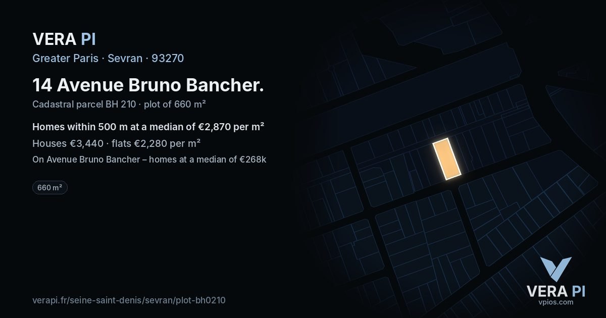 14 Avenue Bruno Bancher, Sevran at night – the plot lit, the parcels around coloured by the prices near them